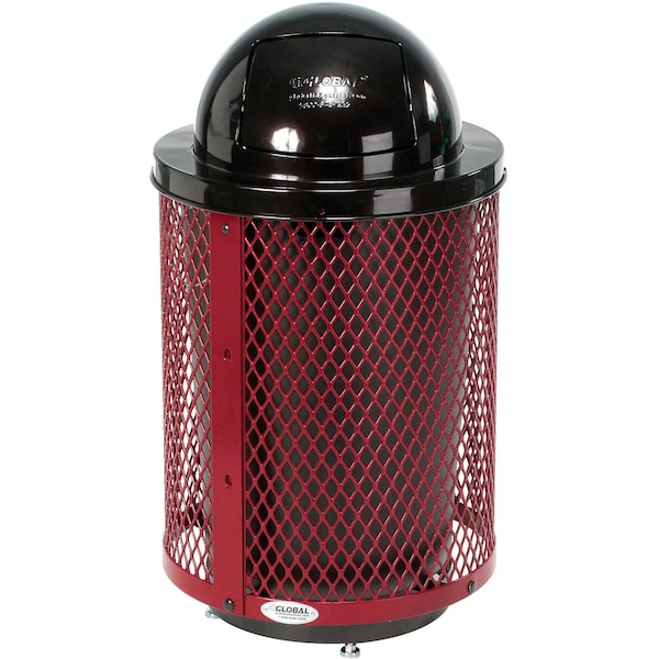 Global Industrial Outdoor Diamond Steel Trash Can With Dome Lid & Base, 36 Gallon, Red 261948RDD - main